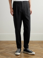 Folk - Assembly Straight-Leg Pleated Cotton-Blend Seersucker Trousers - Black