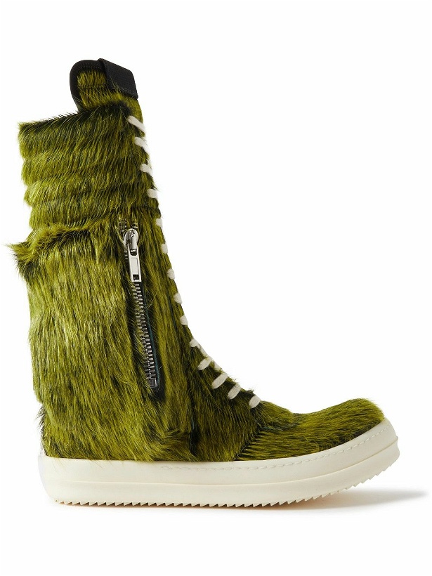 Photo: Rick Owens - Geobasket Calf Hair and Leather High-Top Sneakers - Green
