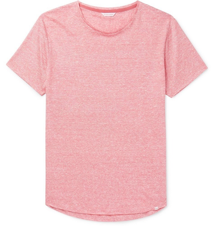 Photo: Orlebar Brown - OB-T Slim-Fit Striped Slub Linen-Jersey T-Shirt - Pink