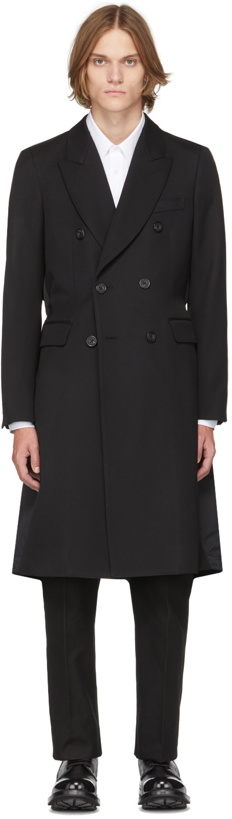 Photo: Alexander McQueen Black Logo Print Double-Breasted Coat