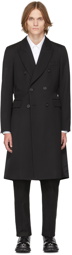 Alexander McQueen Black Logo Print Double-Breasted Coat