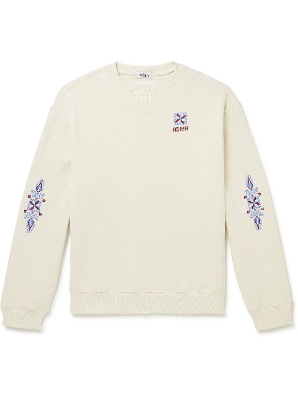 Photo: Adish - Logo-Embroidered Cotton-Jersey Sweatshirt - Neutrals