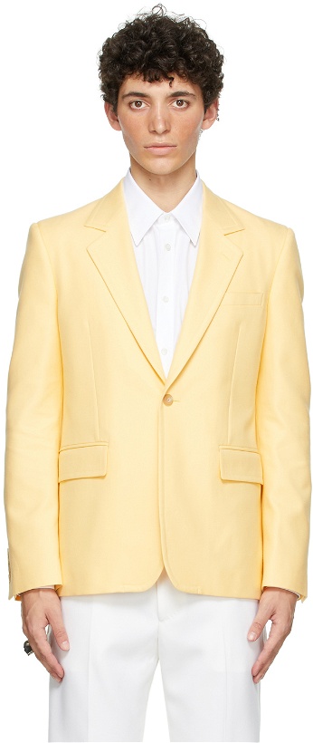 Photo: Alexander McQueen Yellow Cotton '70s Peak Rever Blazer