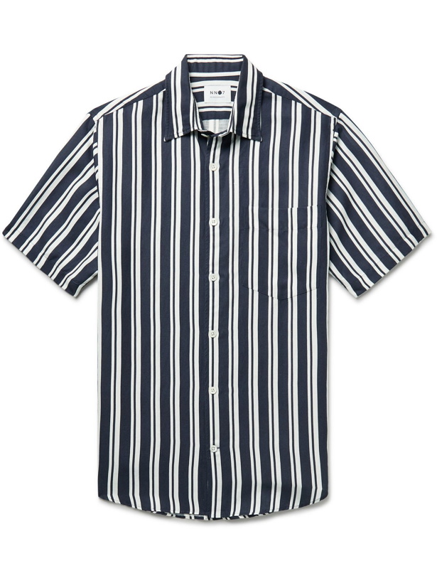 Photo: NN07 - Errico Striped TENCEL and Linen-Blend Shirt - Blue