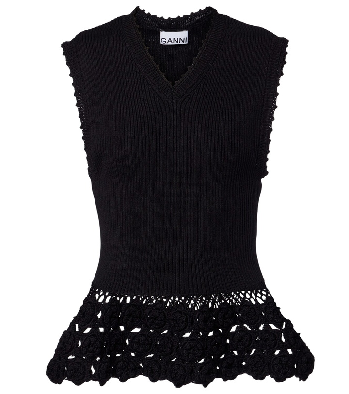 Photo: Ganni Crochet-trimmed ribbed cotton-blend top