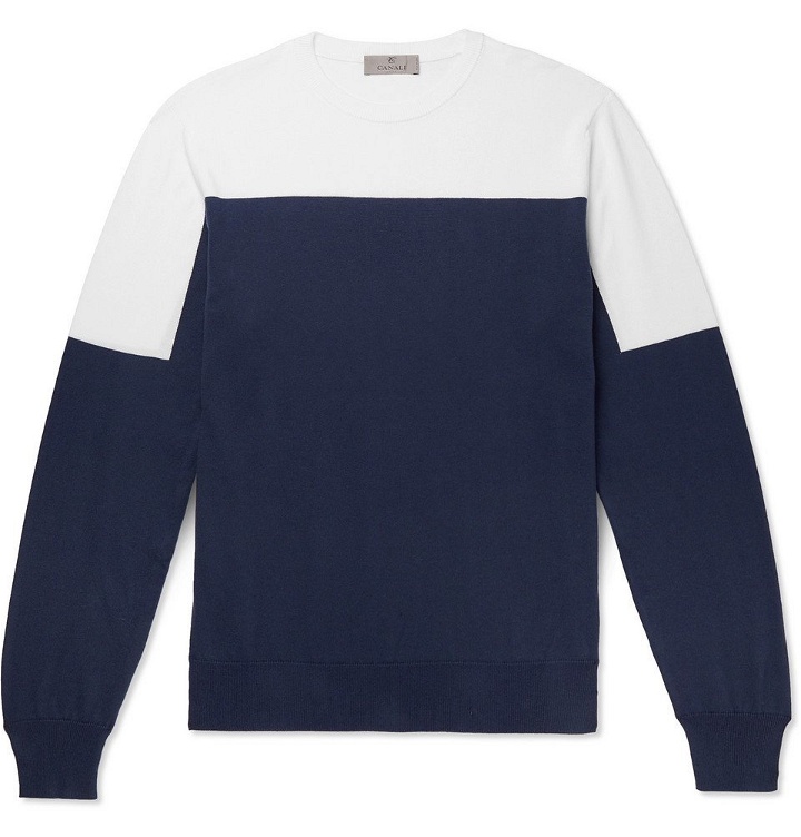 Photo: Canali - Slim-Fit Two-Tone Cotton Sweater - Navy