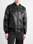 Golden Bear - The Ridgewood Knit Trimmed Leather Bomber Jacket - Black