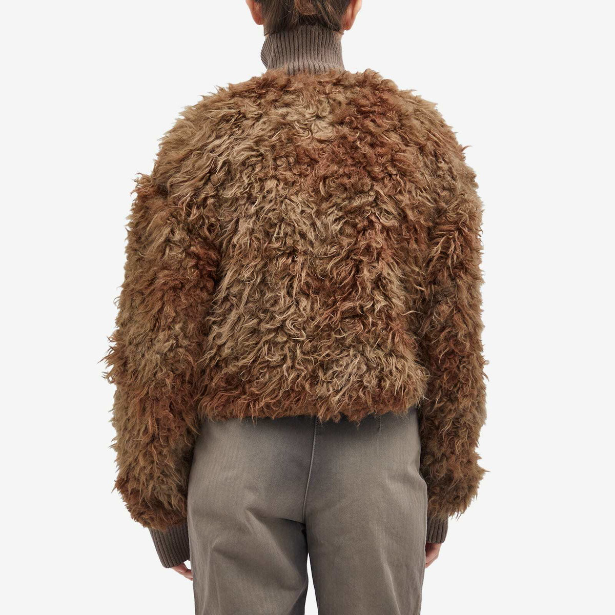 Teddy Fur Faux Jacket Acne Studios Womens Mud Brown Ribbed-trim