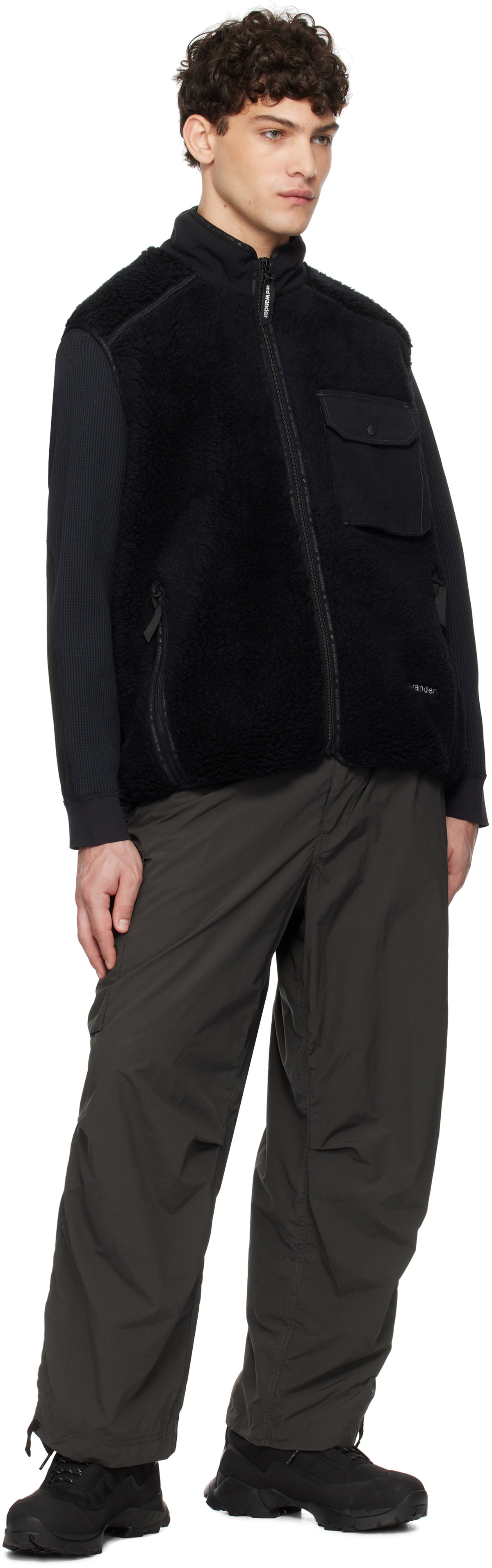 and wander Black Wool Boa Vest