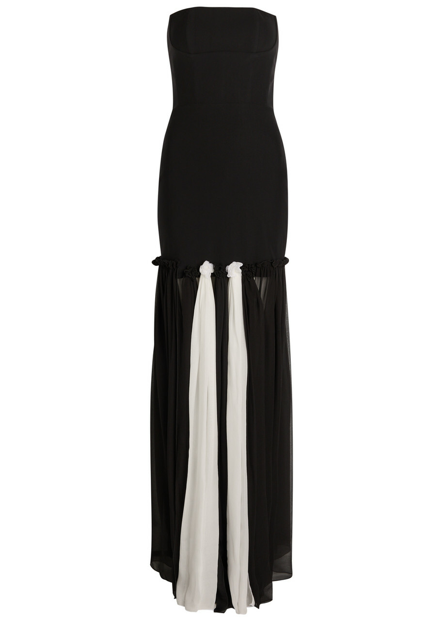 Nensi Dojaka Colour-blocked Stretch-crepe Maxi Dress Black And White