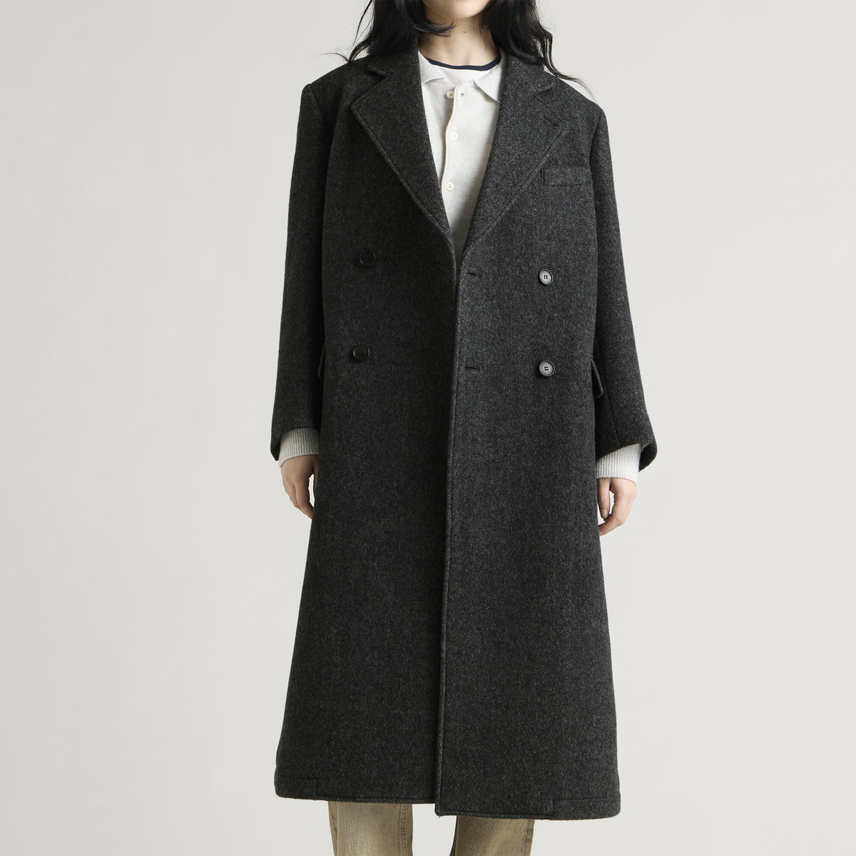 DUNST Women's Double Breasted Coat in Charcoal Melange