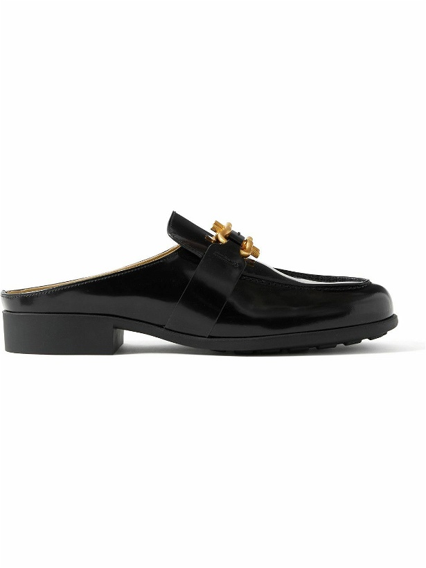 Photo: Bottega Veneta - Monsieur Embellished Glossed-Leather Backless Loafers - Black