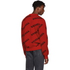 Balenciaga Red and Black Wool All Over Logo Sweater