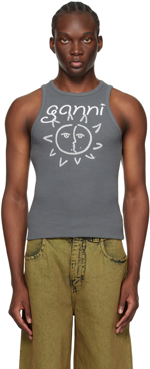 GANNI Gray Sun Tank Top GANNI