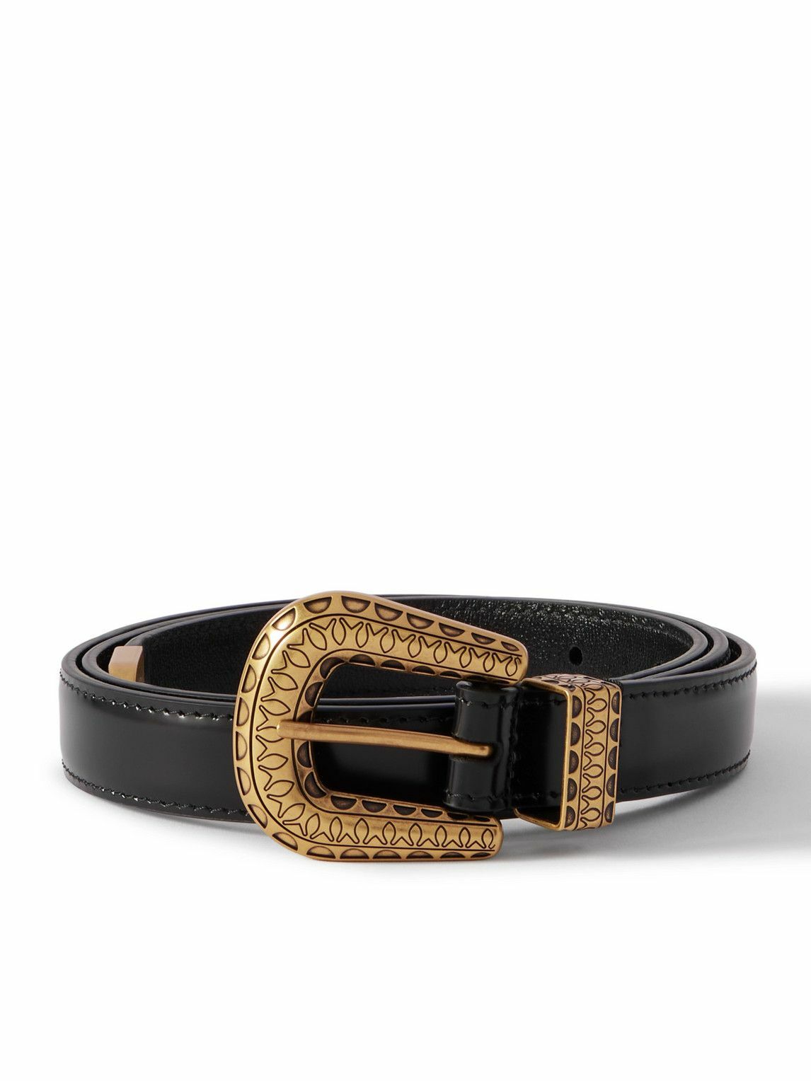 Valentino Garavani - Glossed-Leather Belt - Black Valentino  display picture 1