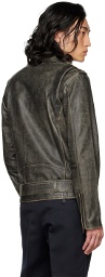 Golden Goose Gray Distressed Biker Leather Jacket