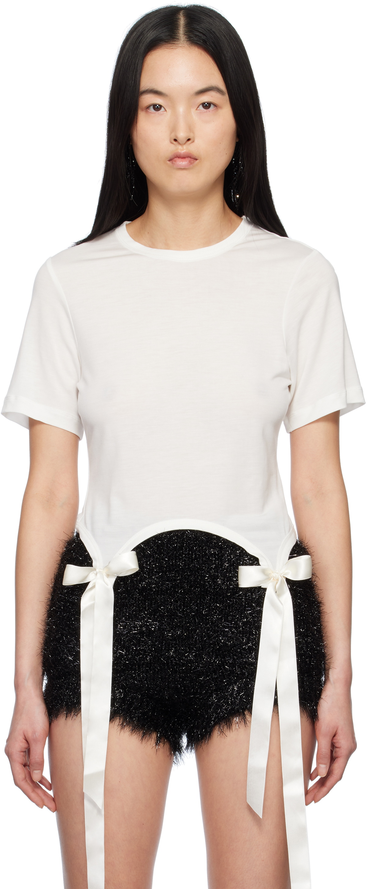 Simone Rocha Off-White Bow Tail Easy T-shirt Simone Rocha
