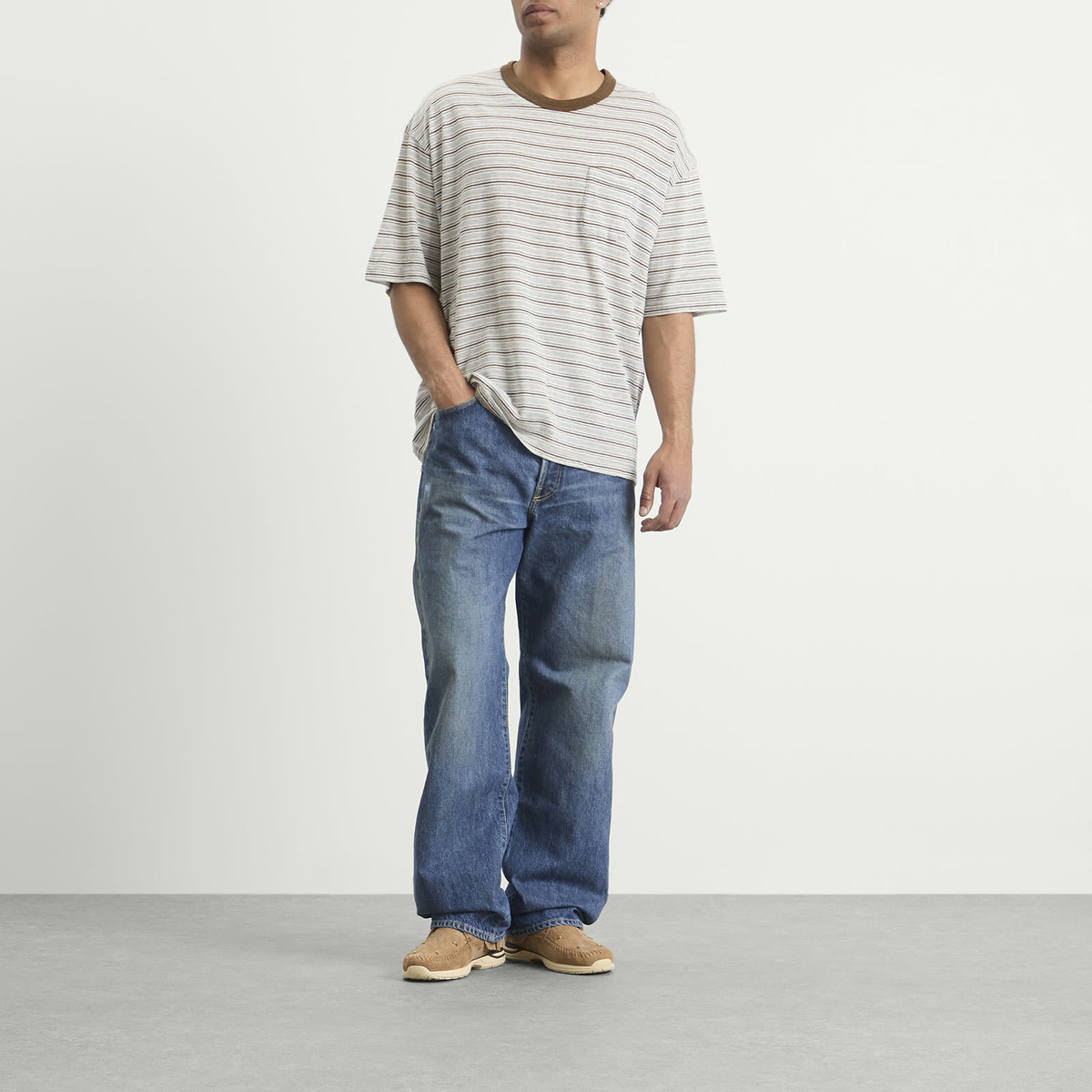 Visvim Men's Mondo Border Stripe T-Shirt in Grey