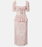 Alessandra Rich Floral peplum silk midi dress