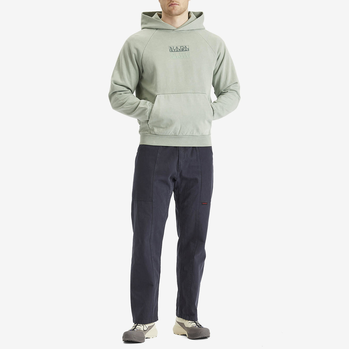 Napapijri Men's Split Logo Hoodie in Green Mil G1