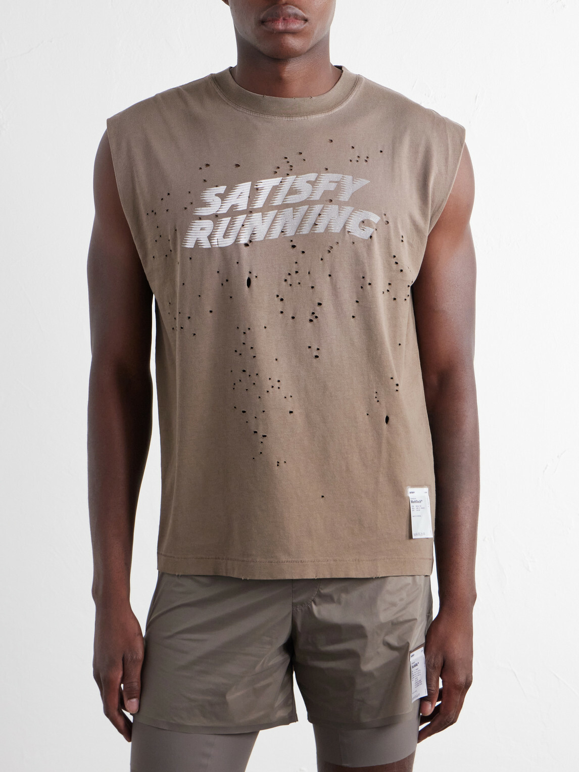 Satisfy - Distressed Logo-Print MothTech™ Organic Cotton-Jersey Tank Top - Brown