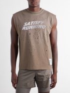 Satisfy - Distressed Logo-Print MothTech™ Organic Cotton-Jersey Tank Top - Brown