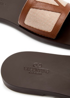 Valentino Garavani Viva Vlogo Leather Sliders Brown