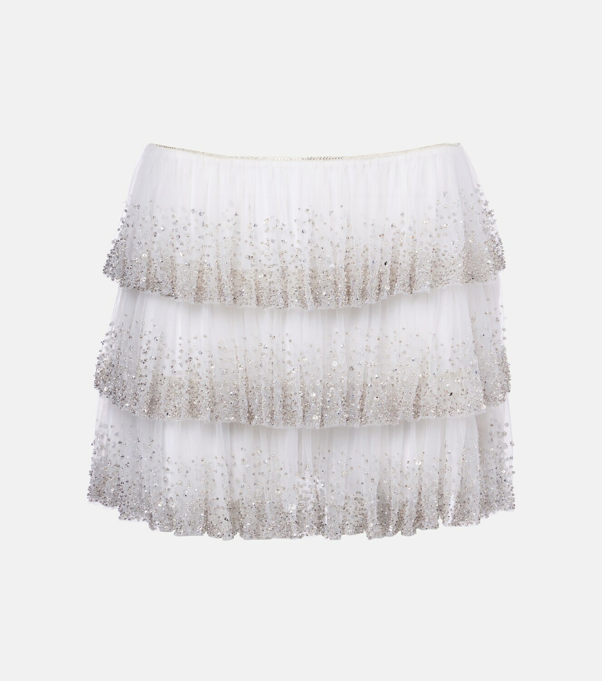 Clio Peppiatt Evie beaded tiered tulle miniskirt