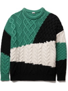 Loewe - Colour-Block Cable-Knit Wool Sweater - Green