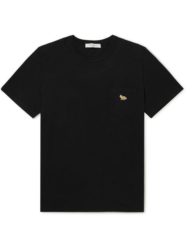 Photo: MAISON KITSUNÉ - Logo-Appliquéd Cotton-Jersey T-Shirt - Black