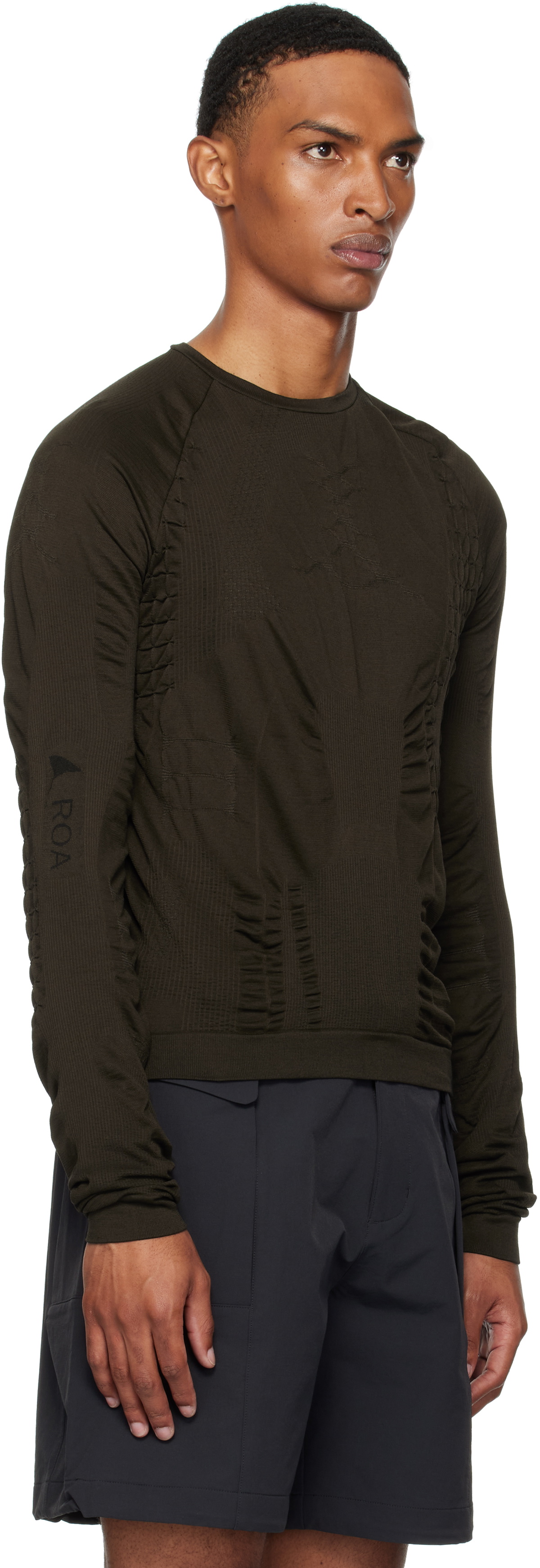 ROA Brown 3D Knit Long Sleeve Sweater