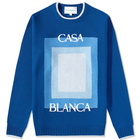 Casablanca Men's Intarsia Logo Crew Knit in Navy