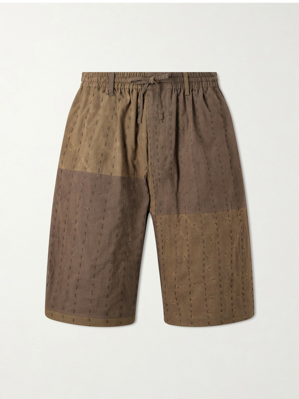 Photo: Kardo - Milo Bandhani Straight-Leg Embroidered Cotton Drawstring Shorts - Brown
