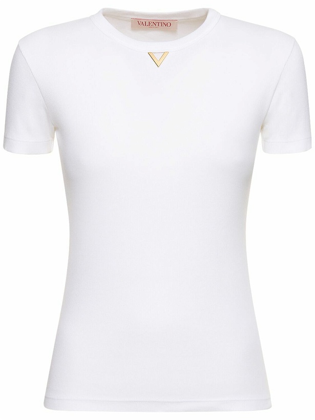 Photo: VALENTINO - Cotton Rib Jersey Logo  T-shirt