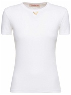 VALENTINO - Cotton Rib Jersey Logo  T-shirt