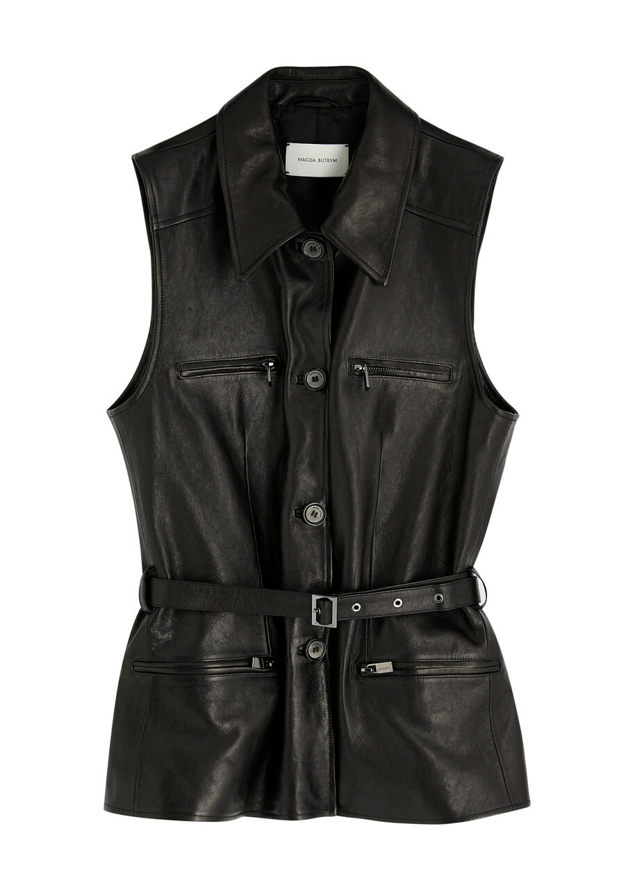 Magda Butrym Belted Leather Gilet Black