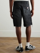 SAINT MXXXXXX - Straight-Leg Distressed Cotton Shorts - Black