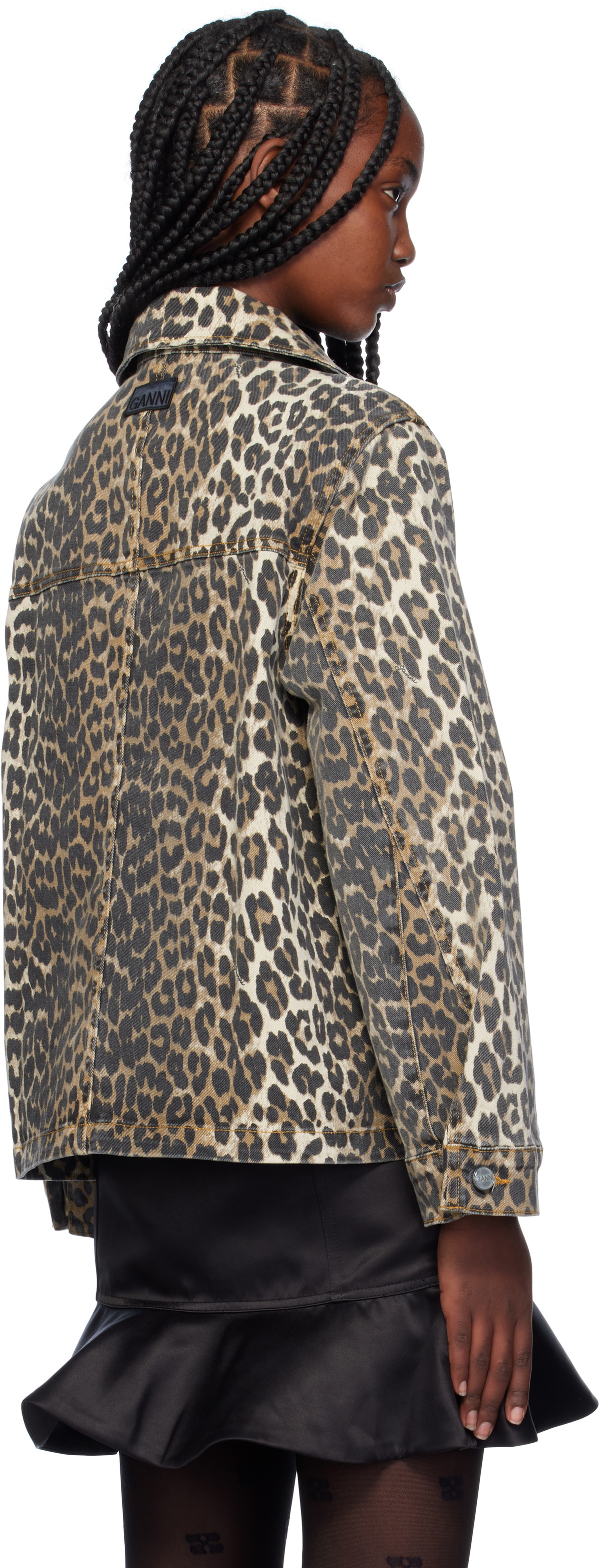 GANNI Beige & Brown Leopard Printed Denim Jacket GANNI