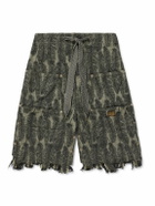 KAPITAL - Magpie Straight-Leg Distressed Cotton-Jacquard Drawstring Shorts - Green