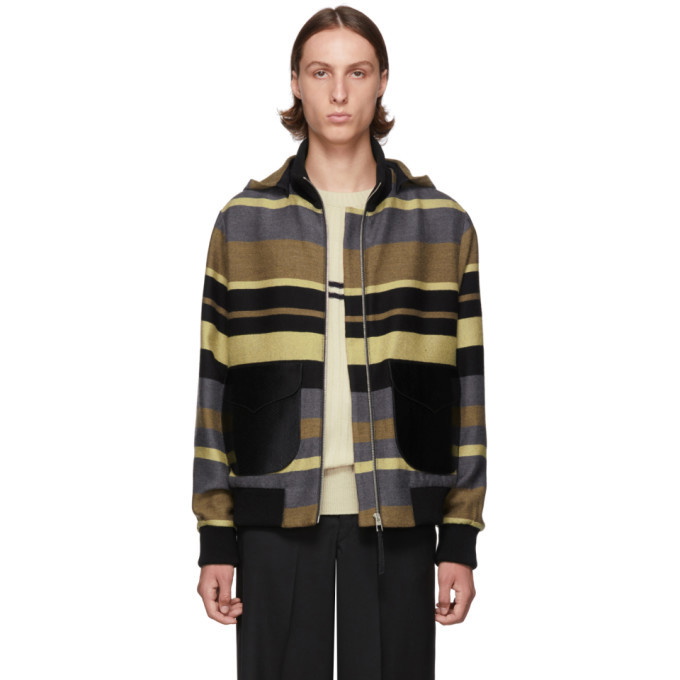 Photo: Loewe Tan and Grey Striped Fox Hood Blouson Jacket