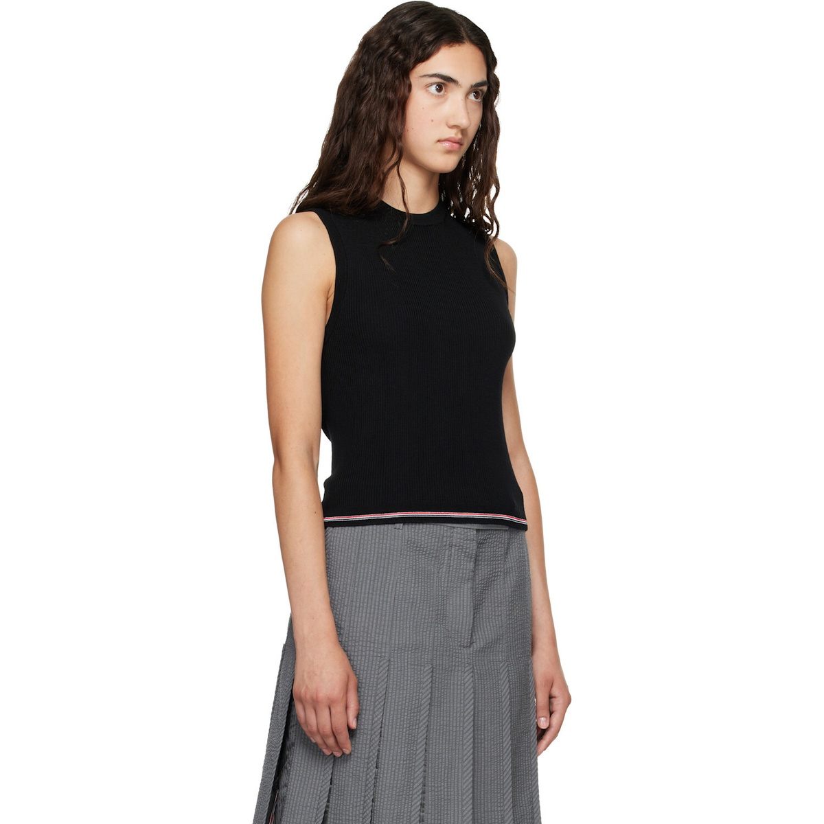 Thom Browne Black Merino Wool RWB Stripe Tank Top