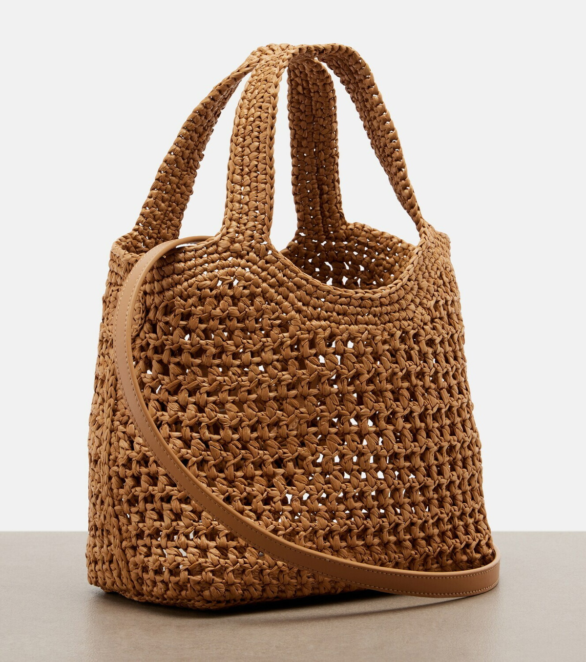 Tod's Logo leather-trimmed raffia tote bag