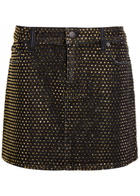 Alice + Olivia Joss Embellished Stretch-denim Mini Dress Charcoal
