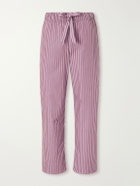 TEKLA - Drawstring Striped Organic Cotton-Poplin Pyjama Trousers - Pink