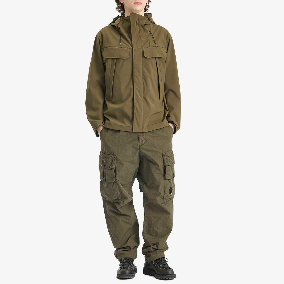 C.P. Company Men's C.P. Shell-R Goggle Double Pocket Jacket in Ivy