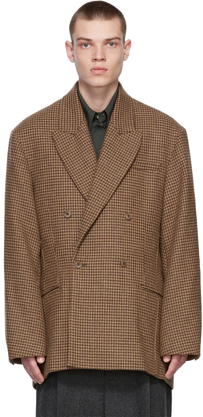 Photo: Hed Mayner Tan & Brown Houndstooth Dropped Back Blazer
