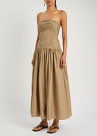 Matteau Strapless Drop Waist Cotton-poplin Midi Dress Stone