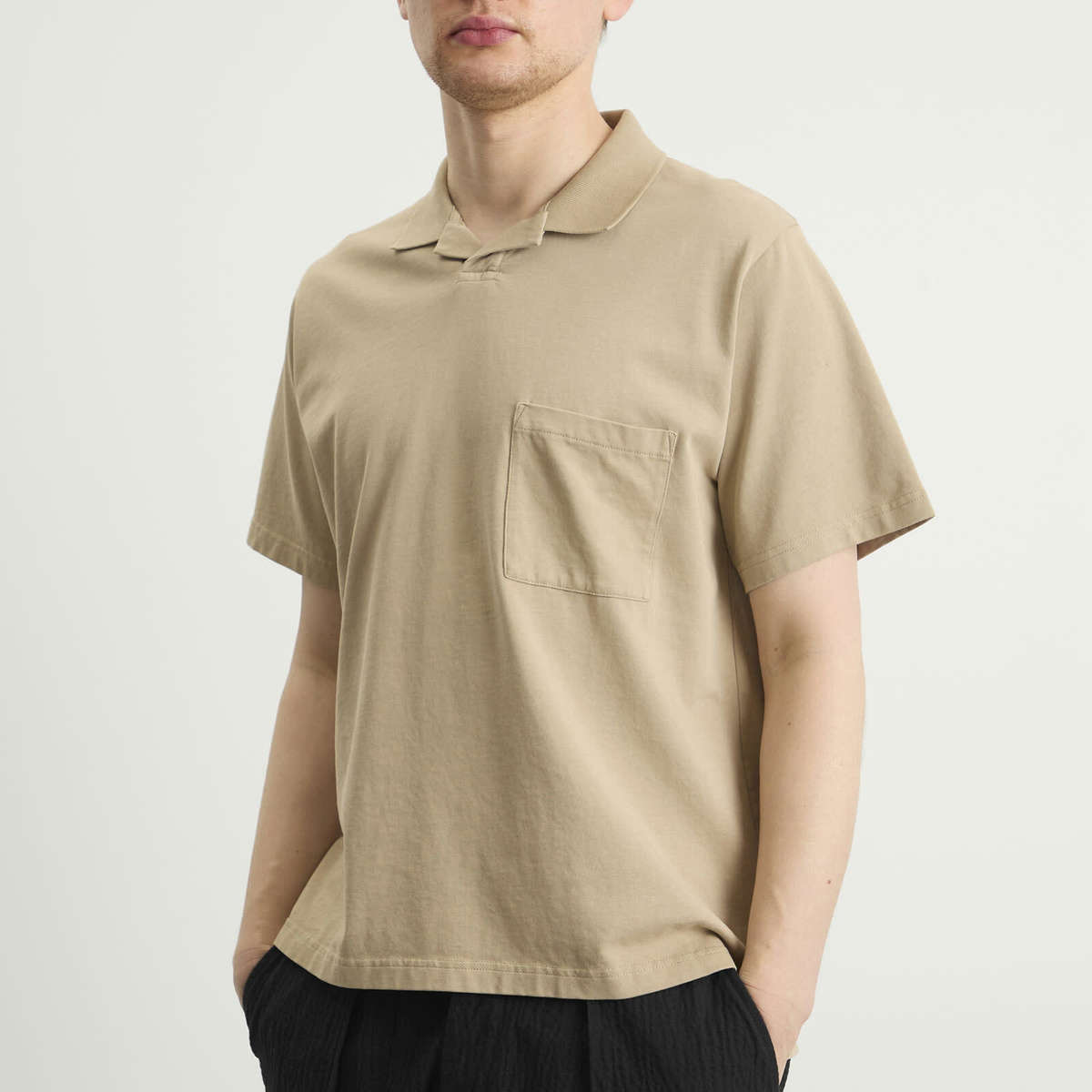 Universal Works Men's Rugby Jersey Oversized Vacation Polo in Sand