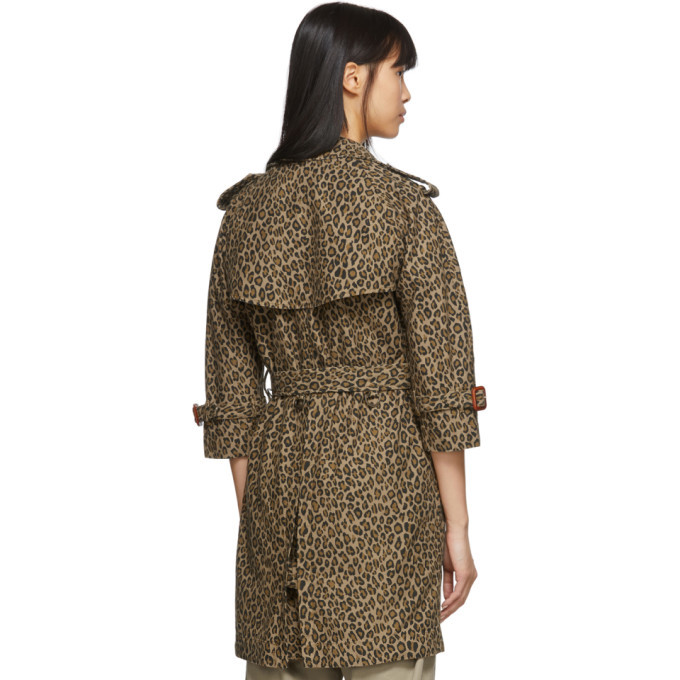 R13 Tan and Black Leopard Raglan Sleeve Trench Coat R13