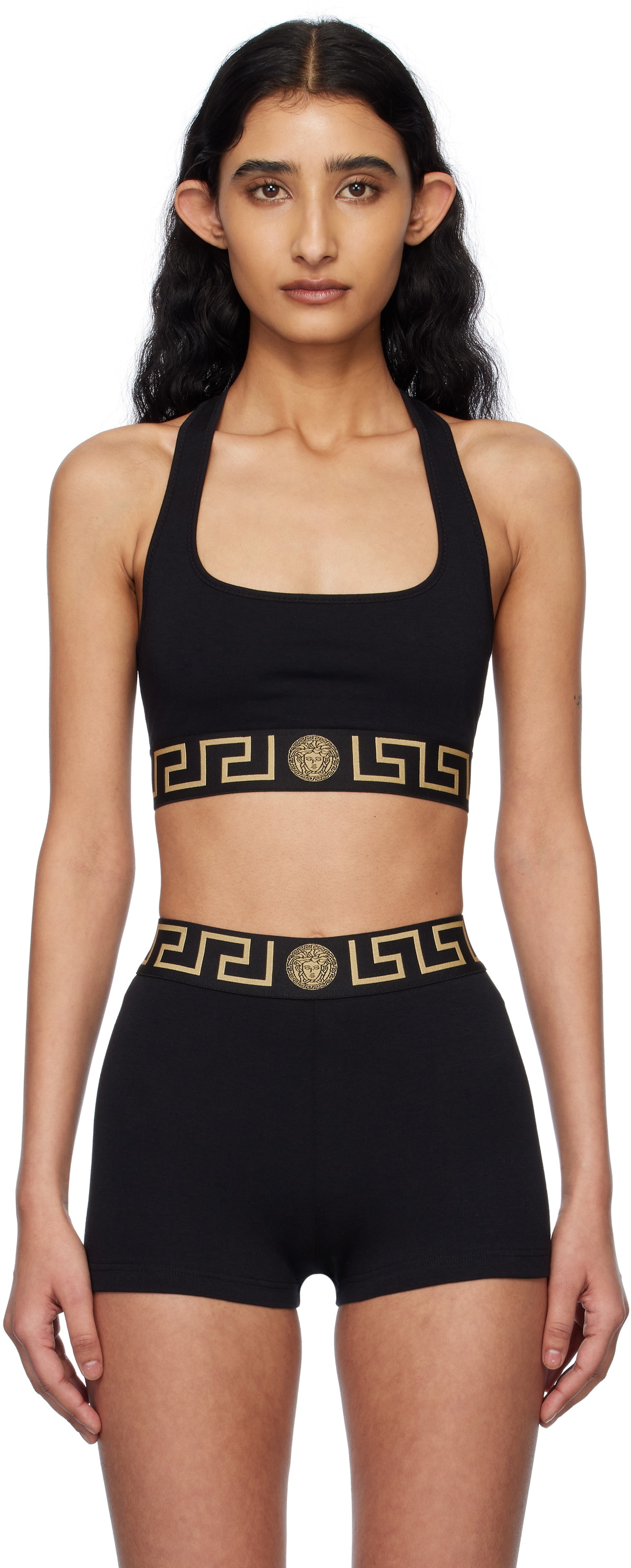 Versace Underwear Black Greca Border Scoop Bralette
